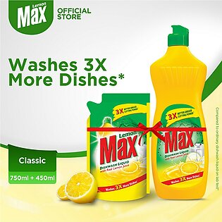 Kitchen Expert - Lemon Max Dishwashing Liquid 750ml + 450ml Liquid Pouch