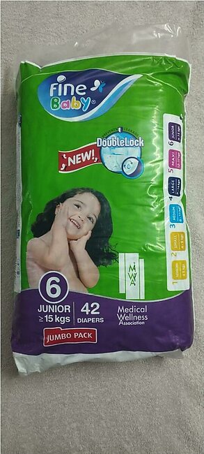 Fine Baby Diapers, Jumbo Pack Of 42 Diapers, Junior 15+ Kg, Size 6