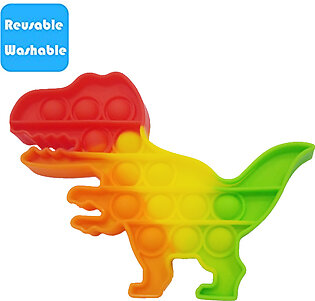 Push Pop Bubble Fidget Spinner Pop It Silicone Toy - 5 inches - Rainbow Dinosaur