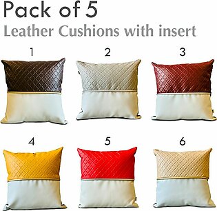 Relaxsit (Pack of 5) Quilted Leather Decorative Throw Pillow Cushions  Modern Solid indoor or Outdoor use Cushions Luxury Pillowcases for Couch Sofa  throw pillow Bed or Car Covers or Filled option size: 16x16 Inches