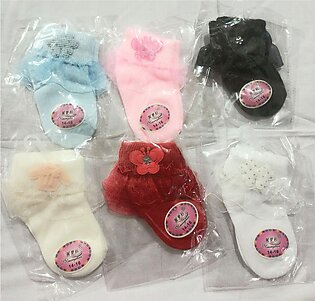 Baby Girl Sock With Net Fril 6months To 5years All Sizes Are Available. (1 Pair) Random Colors