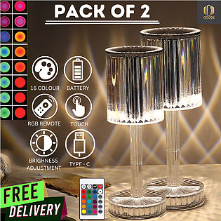 Pack Of 2 Crystal Table Lamp, Light Diamond Lamp, Multi Colors Rechargeable Table Lamp, Rgb Crystal Diamond Lamp, Touch Control Color Changing Decorative Lights With Remote By Goods Consignment Mart