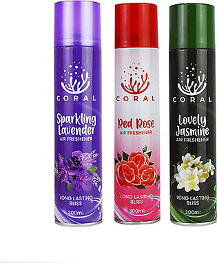 Coral Air Freshener Red Rose | Lovely Jasmine | Lavender | Pack Of 3 - 300ml Big Bottle Car, Home, Office Spray