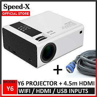 SpeedX Y6 Projector + 4.5M HDMI Cable Multimedia Wifi / HDMI / USB Input - HD Display Projector for Office Study Lectures Presentation