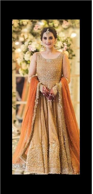 Unstched Aimen Khan Full Long Frock Wedding Wear Bridal Dress Party Wear