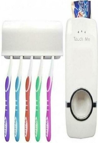 Toothpaste Dispenser with Tooth Brush Holder - White