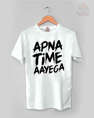 Ace Printed Apna Time White Cotton T-shirt Men A004