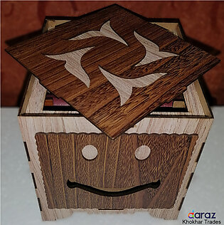 Wooden Smiley Face Tissue Box For Home & Office