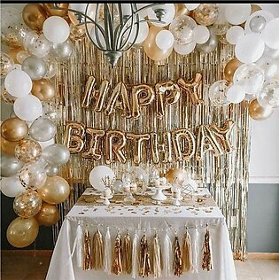Happy Birthday Rose Gold Decoration Including (birthday Foil + Curtain 6 X 3 Feet -30 Balloons + Confetti Balloons ) Rose Gold Themes & Decorations -rose Gold Items & Accessories -home Decorations For Birthday