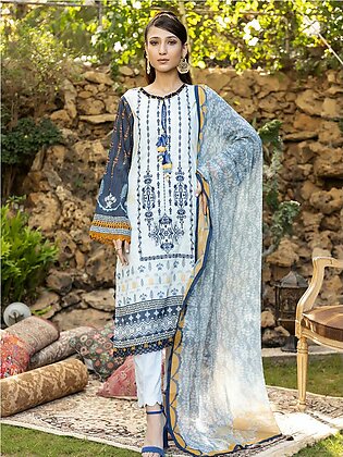 Salitex 3 Piece Unstitched Summer Vol.3 - Printed Embroidered Lawn Shirt With Printed Chiffon Dupatta Suit For Women
