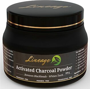 Lineage Activated Charcoal Powder For Teeth, Facial Face Mask, Blackheads Remover & Detoxifies Skin & Hair 100 Gram