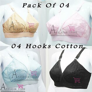 Pack of 04 Multi Colour Cotton Net 4 Hooks Bras Brief Blouse Brazier Brassier for Girls Women Ladies  Undergarments