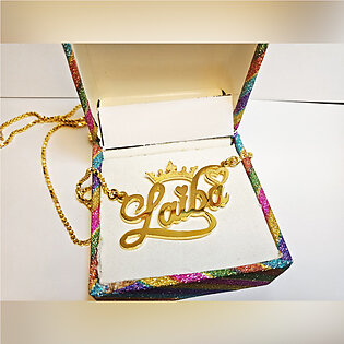24K Gold Plated Heart Name Locket Design, Crown Design Name locket for girls, Name Pendant