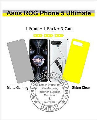 Asus_ Rog Phone 5 Ultimate - Screen Protector Front Matte For Gaming And Back Shine Clear Edge To Edge With 3 Pieces Of Back Cam Lens Protectors - Anti Shock Materials