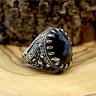 Beautiful And Stylish Black Oval Stone Turkish Ring For men
