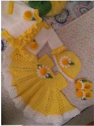 Woolen Baby Girl Dress / Crochet Suit / Handmade Dress Set