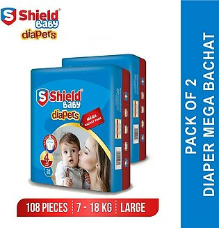 Shield-Pack of 2 Diaper Mega Bachat Pack Large (54-Diapers, 07-18Kg)