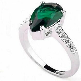 Green Swarovski Crystal Ring With   18K white Gold plated - Silver