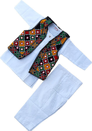 Baba Suit Kamiz Shalwar Koti (waistcoat) Dress For 3 Months To 5 Year Baby Boys - Round Neck Embroidery Kurta Shalwar For Kids