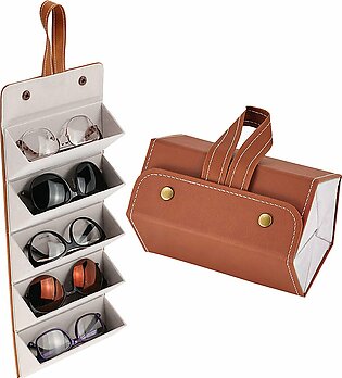 5 Slot Foldable Travel Sunglasses Organizer Pu Leather Eyeglasses Storage Case Box Roll For Men Women
