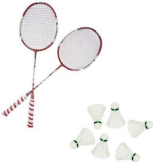 Pair Of Badminton Rackets With 6 Carlton Speed Nylon Badminton Shuttle