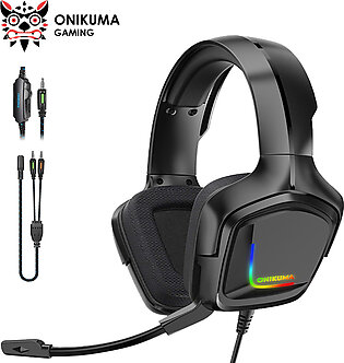 ONIKUMA K20 RGB Gaming Headset Surround Sound With Noise Cancelling Mic & Volume Control for PS4, Xbox One, Switch, PC - Black