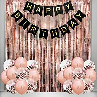 Rose Gold & Black Birthday Theme (including Birthday Card+rose Gold Foil Curtain +20 Metallic Rose Gold Balloons + Confetti Balloons)-birthday & Party Items-birthday Themes & Decorations-birthday Decor-girls Birthday Themes-happy Birthday Decorations