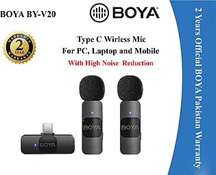 2 Years Warranty - Boya By-v20 Wireless Microphone System With Usb Type-c Connector For Mobile Devices (2.4 Ghz) Plug Play Lapel Clip-on Mic, Cordless Omnidirectional Mini Condenser Mic For Interview Video Podcast Vlog Recording