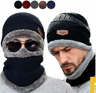 Winter Cap And Neck For Men - Women , High Quality 2 Pcs Winter Beanie Hat Cap Neck Warmer Scarf Set Fleece Lined Skull Cap And Scarf Set Stylish Knit Skull Cap For Men Women Best Price
