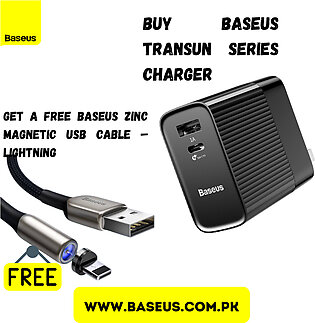 Baseus Transun Series Charger with Free Zinc magnetic USB cable – Lightning