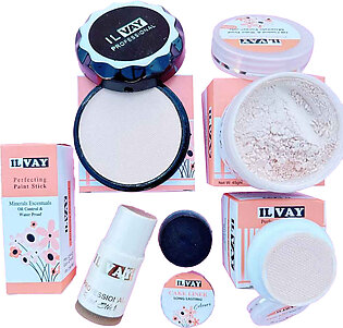 Ilvay - Deal Of 05 - Foundation Stick - Pan Cake Powder - Foundation Loose Powder - Handi Base & Cake Eye Liner