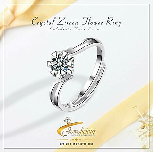 925 Sterling Silver New Woman Fashion Jewelry High Quality Crystal Zircon Flower Open Ring Size Adjustable Ring