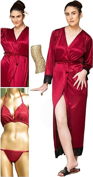 Flourish Nighty 3 Piece Silk Bridal Night Wear For Women / Sleepwear / Sexy Nighty