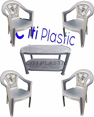 Fata Set Of 4 Plastic Chairs And Plastic Table - Grey
