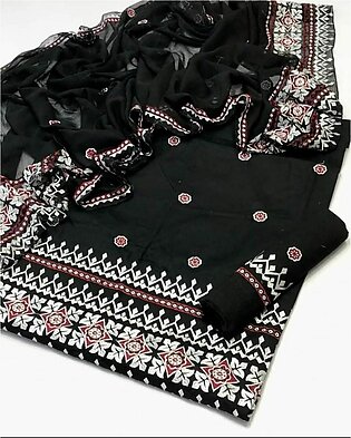 Black Ajrak Embroiderd 3pc Dress