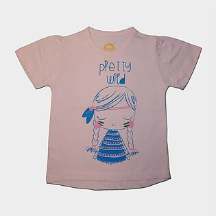 T-shirt 100% Cotton Girls Top Baby Pink Front Printed