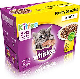 Whiskas 2-12 Months Kitten Poultry Selection in Jelly 12 pouch Pack (12X100GM)