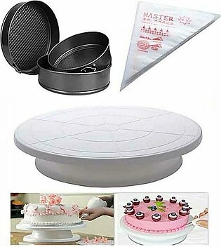 3 Pcs Cake Moulds With Cake Decorating Table And 100 Pcs Piping Bags