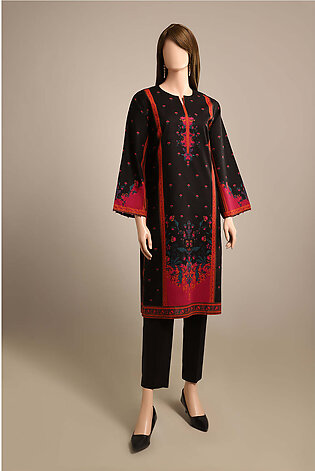Saya Sticthed Printed Lawn Shirt For Girls And Woman - Colour: Black - Design Code: Wp1p-927