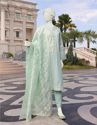 Junaid Jamshed Aqua Lawn 3 Piece Unstitched Suit For Women Jlawn-s-23-045 Aqua