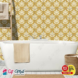 Gift Mall Golden Tile Stickers Pack of 6 / 12 / 24 / 48 / 102 Pcs. 12x12 cm Pattern Design Wall Decorative Self Adhesive Tiles Stickers Bathroom Kitchen Sticker Wall Wallpaper Border Decoration