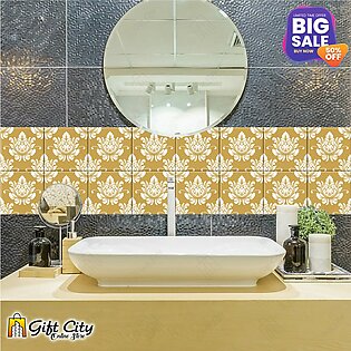 GIFT City - Golden Pattern Design Wall Decorative Self Adhesive Tile Stickers Pack of 6 / 12 / 24 / 48 / 102 Pcs. 12x12 cm Tiles Stickers Bathroom Kitchen Stickers Wall Wallpaper