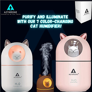 Azthrone 300ml Air Humidifier Cute Cat Aroma Diffuser With Night Light Usb Cold Mist Maker For Home Car Air Purifier Freshener Humidifier