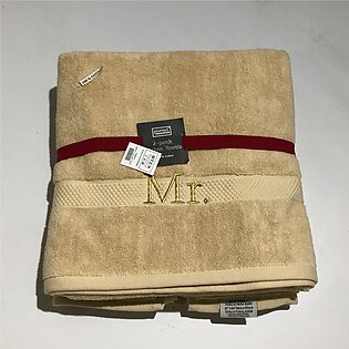 Pair Of Big Size Bath Towel With Mr. & Mrs. Sign (Gold Edition) In Off-White Color