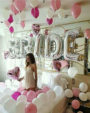 Bride To Be Party 5 Letter Foil Balloons Bride In Silver, 100 Pink Latex Balloons,6 Heart Shaped Foil Balloons,100 White Latex Balloons
