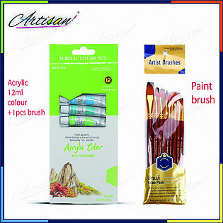 Artisan - Combo Pack Of 2: 12pcs Acrylic Paint Tube Set 12ml And 10pcs Multi Shape Paint Brush Set