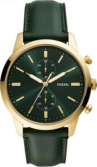 Fossil Dark Green Dial Dark Green Leather Strap Chronograph Watch For Men Fs5599