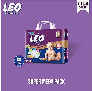 Leo Super Mega Pack Baby Diaper - Size 3, Medium - 88 Pcs