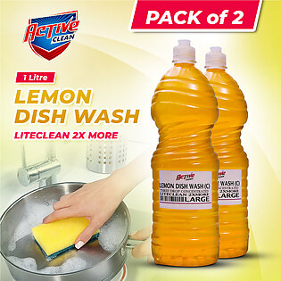 Pack of 2 - Lemon Dish Wash Lite Clean Large -1000ml- 2x More Lemon Power Fast Cleansing -long-lasting refreshing Scent,Grease Cleaner  & Antimicrobial Action with for All Utensils,Dishwashing liquid Residue free