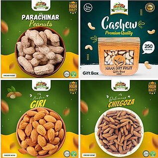 Pack Of 4 Bundles #sabit Mongpahlei-500gm #cashew-kaju #almond Nuts #chilgoza (250gm)